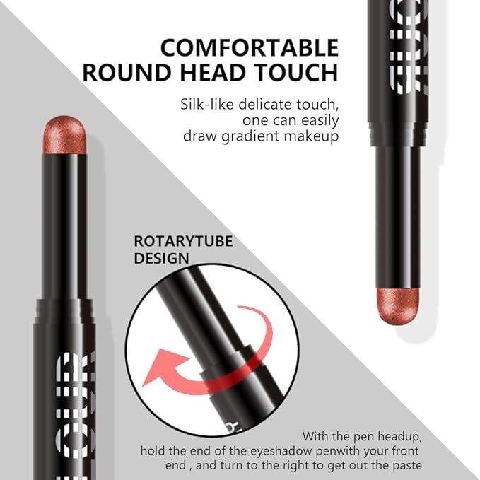 Red Metallic Shimmer Cream Eye Shadow Stick Makeup for Women, Red Metallic Shimmer Matte Eye Shadow Brightener Stick for Eyes, Waterproof Eyeshadow Pencil Applicator Blendable for Eye Highlight 08