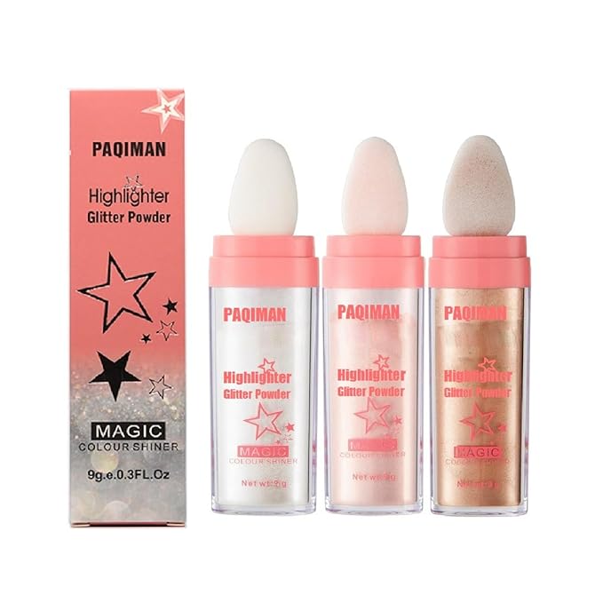 3 Color Glitter Powder Highlighter Makeup,Body Brightens the Natural Three-Dimensional Face Blusher Patting Glitter Powder Highlighter Makeup (01# 02#03#)