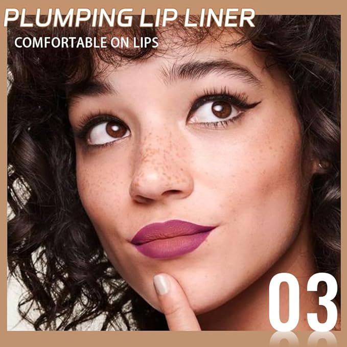 JUAAZIN Medium Violet Red Matte Lip Liner Pencil, Plump Lip Liners Long-Lasting Creamy Formula, With Silicone Smudger for Define Contours & Sculpting Lip, Waterproof Non-Staining Crayon Lip Liner 03#