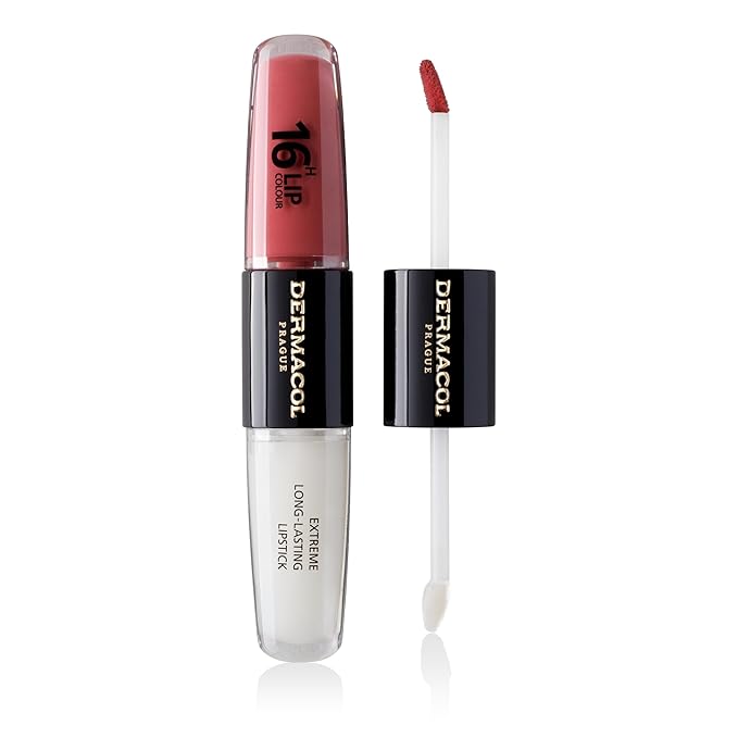 Dermacol NEW 16-Hour Lip Colour, Highly Pigmented Glossy Lip Stain, Two-Phase Lip Plumper Gloss, Kissproof Lip Makeup Products with Matte and Glitter Finish, n.1