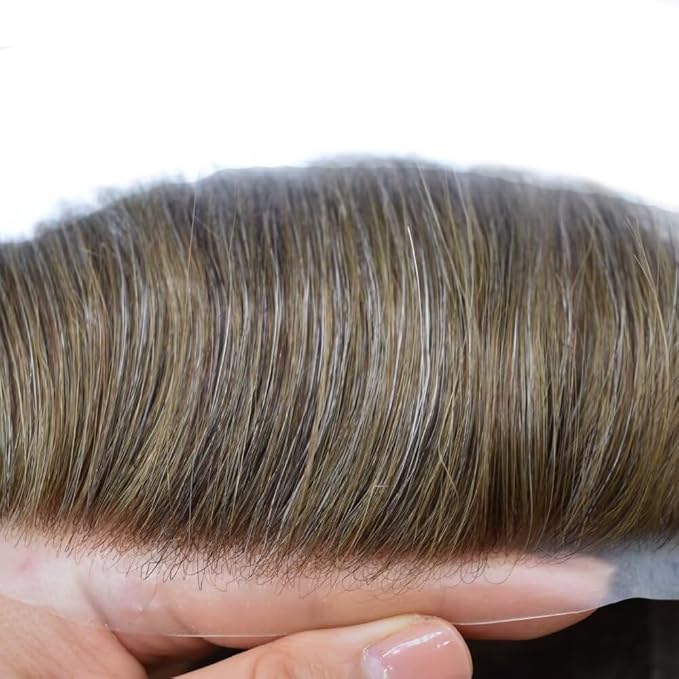 FACE MIRACLE Hair System for Men French Lace Mens Toupee Human Hair Replacement System Lace with PU Toupee for Men Male Hair Piece Wigs 6"X8" #520 5# MEDIUM LIGHT BROWN WITH 20% SYNTHETIC GREY