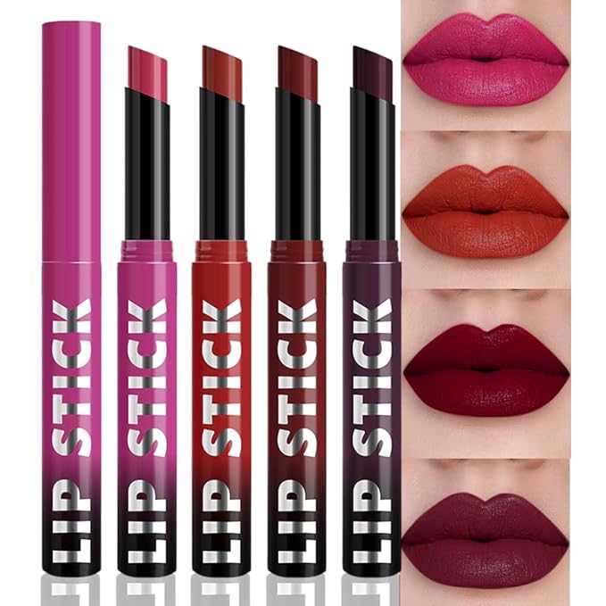 QIDSTERS 4Pcs Matte Lipstick Crayon Set for Women, Neutral Lip Stick Pencil 24 Hour Long Lasting Waterproof, Non-Drying Hydrating Formula Lip Gloss Makeup, Vegan & Cruelty-Free, 02
