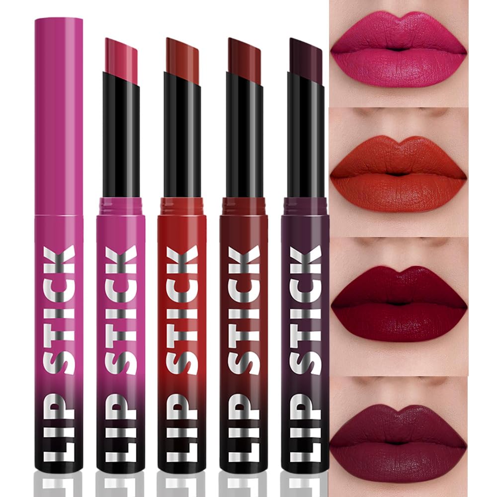 QIDSTERS 4Pcs Matte Lipstick Crayon Set for Women, Neutral Lip Stick Pencil 24 Hour Long Lasting Waterproof, Non-Drying Hydrating Formula Lip Gloss Makeup, Vegan & Cruelty-Free, 02