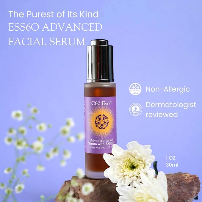 C60 EVO Advanced Facial Serum, Natural Serums for Skin Care with Pure C60 ESS60, Deeply Nourishing and Age-Defying Serum for Face, Facial Serum Infused with 21 Natural and Vegan Ingredients, 1 oz