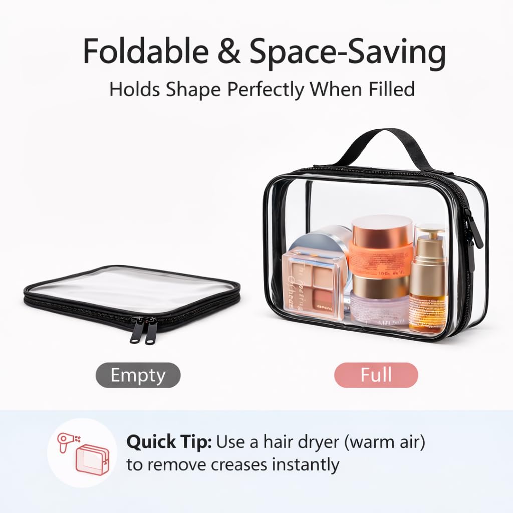 PACKISM Clear Makeup Bag Travel - TSA Approved Toiletry Bag, 2 Pack Black