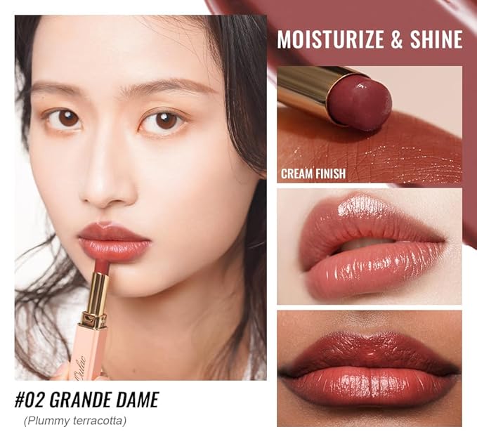 Oulac Moisturizing Lipstick for Women, Red Lipsticks Hydrating, Glass Shine Tinted Lip Balm, Hydrated Juicy and Moisture Lip Color for Dry, Cracked and Chapped Lips, Vegan Lipstick G02