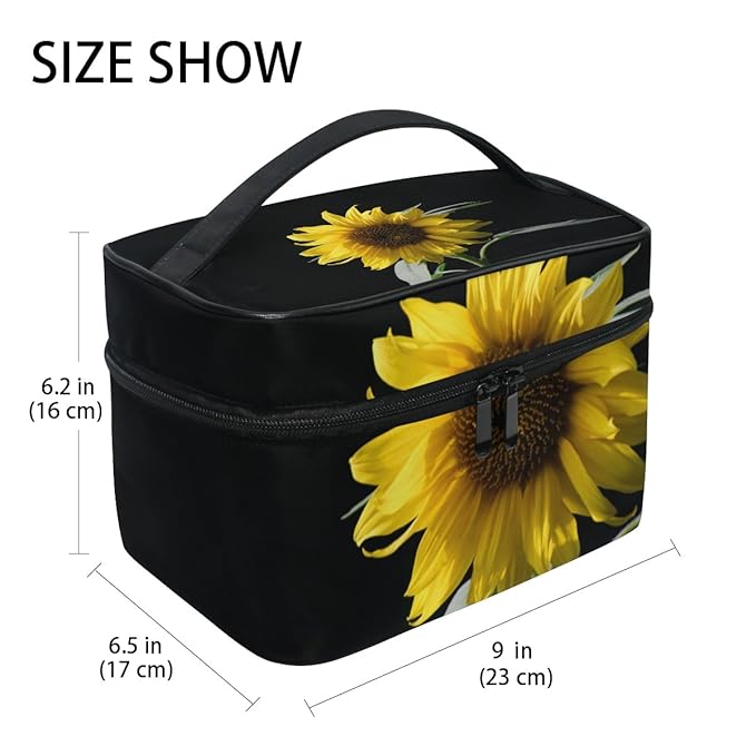 senya Travel Makeup Bags With Zipper Sunflower In The Dark Cosmetic Bag Toiletry Bags Train Cases Storage Bags Portable Multifunction Case for Women Girls