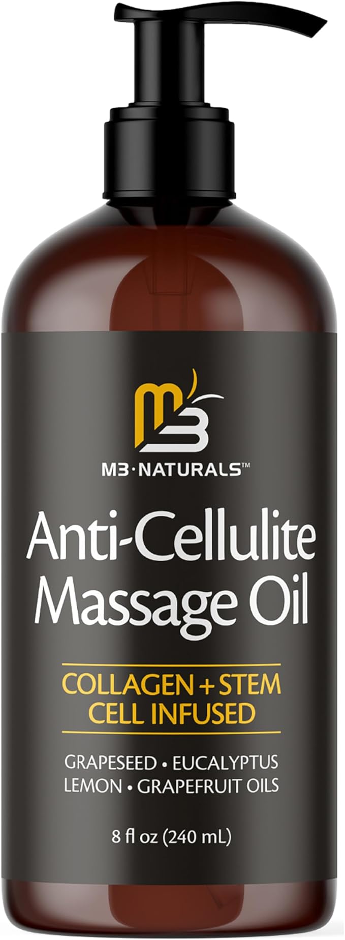 Anti Cellulite Massage Oil and Firm Dry Body Brush Kit, 8 fl oz by M3