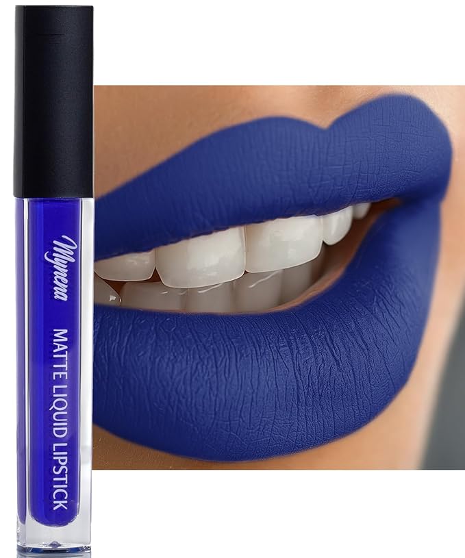 Mynena Hydrating Blue Matte Liquid Lipstick, Long Lasting Lip Stain - Mavi