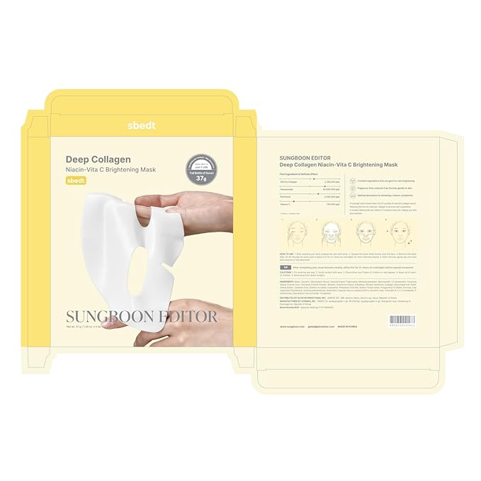 SUNGBOON EDITOR Deep Collagen Niacin-Vita C Overnight Mask, Brightening & Wrinkle Care Mask, 2,160,000PPB Collagen + Niacinamide + Vita C, Korean Skincare, 4ea, Gifts for Women
