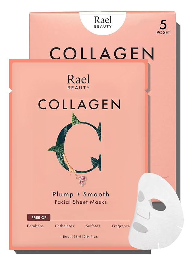 Rael Bamboo Face Sheet Masks, Daily Hydration Skincare (Collagen, 5 Ct)