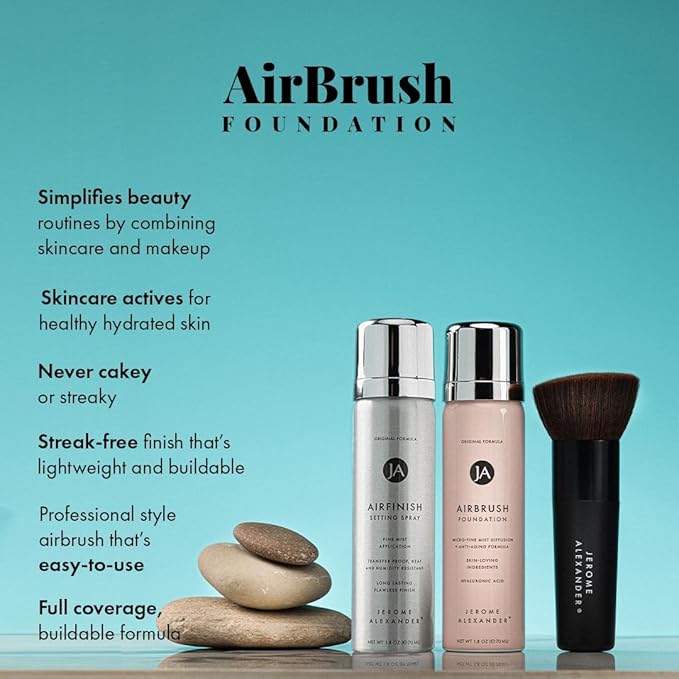 MagicMinerals AirBrush Foundation Set by Jerome Alexander – 3pc Set Includes AirFinish, Foundation and Kabuki Brush - Spray Makeup with Anti-aging Ingredients for Smooth Radiant Skin (Medium Dark)