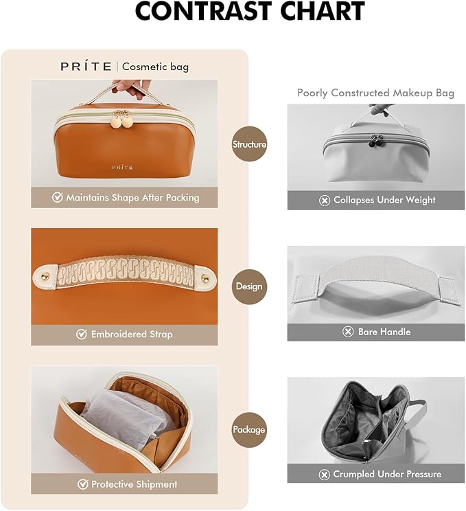 Prite Makeup Bag Travel Toiletry Bag Open Flat Cosmetic Organizer for Women