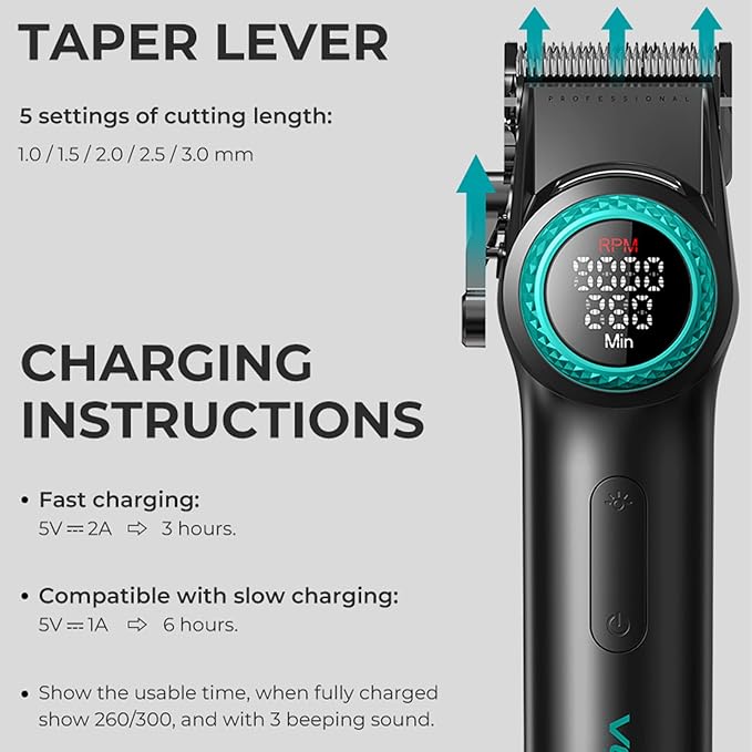 VGR 001 Professional Hair Clippers for Men with Charging Base, Black