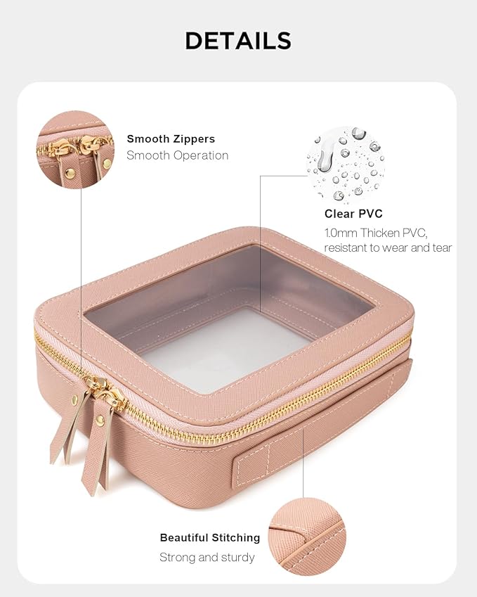 KOTORA Sunscreen Bag Clear Makeup Set,Portable Travel Toiletry Pouch Beach Vacation Essentials for Women, Vegan Leather Cosmetic Pouch Car Essentials Pink Car Accessories for Girls (Nude Pink) T
