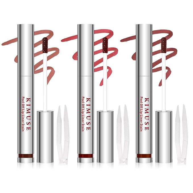 KIMUSE Peel Off Lip Stain, 24H Long Lasting, Waterproof & Transfer-Proof Matte Lip Tint with Vitamin E, 3 Colors, Vegan & Cruelty-Free for Sensitive Skin, Ideal for Daily & Date Looks