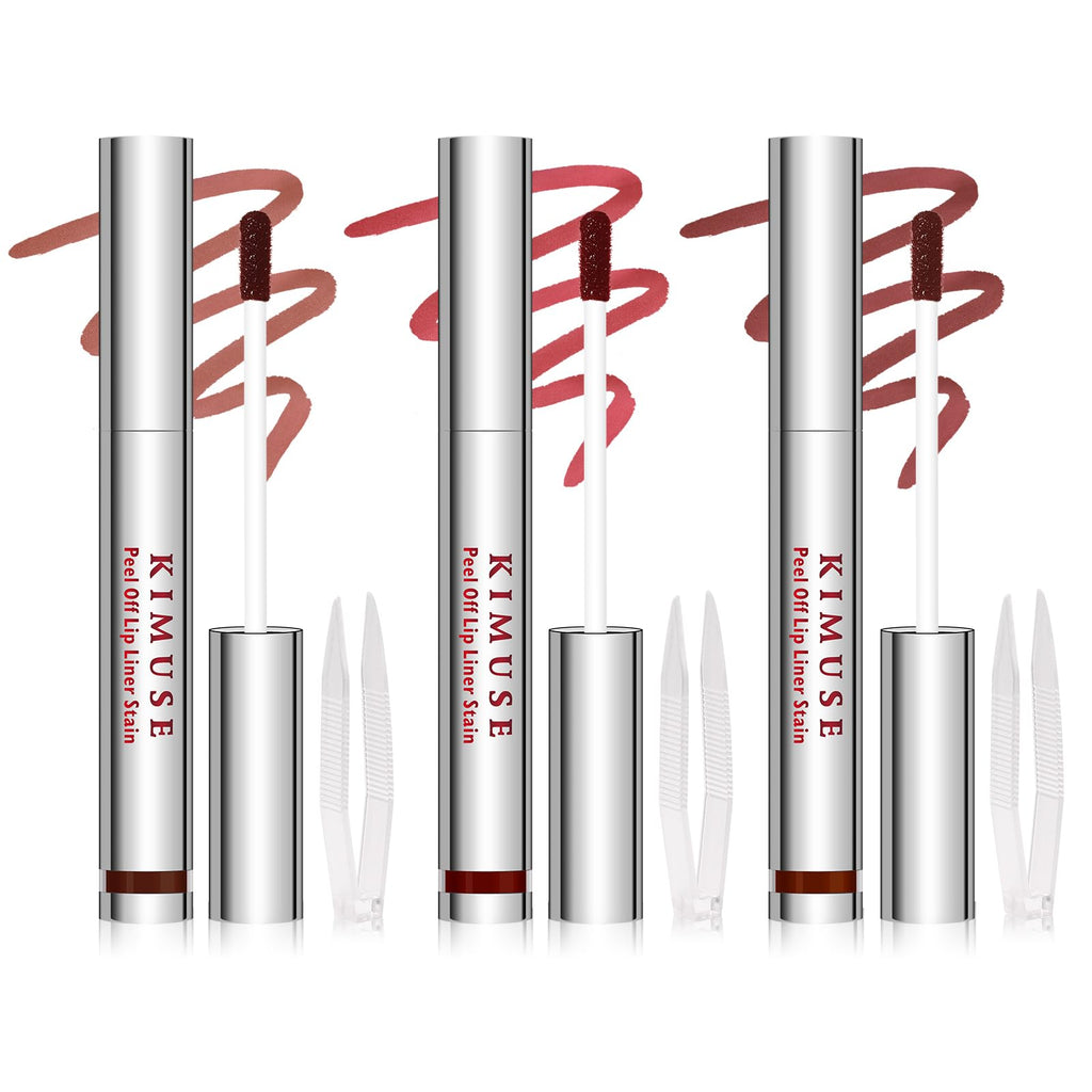 KIMUSE Peel Off Lip Stain Trio, 3 Colors Waterproof Matte Lip Tint Liner