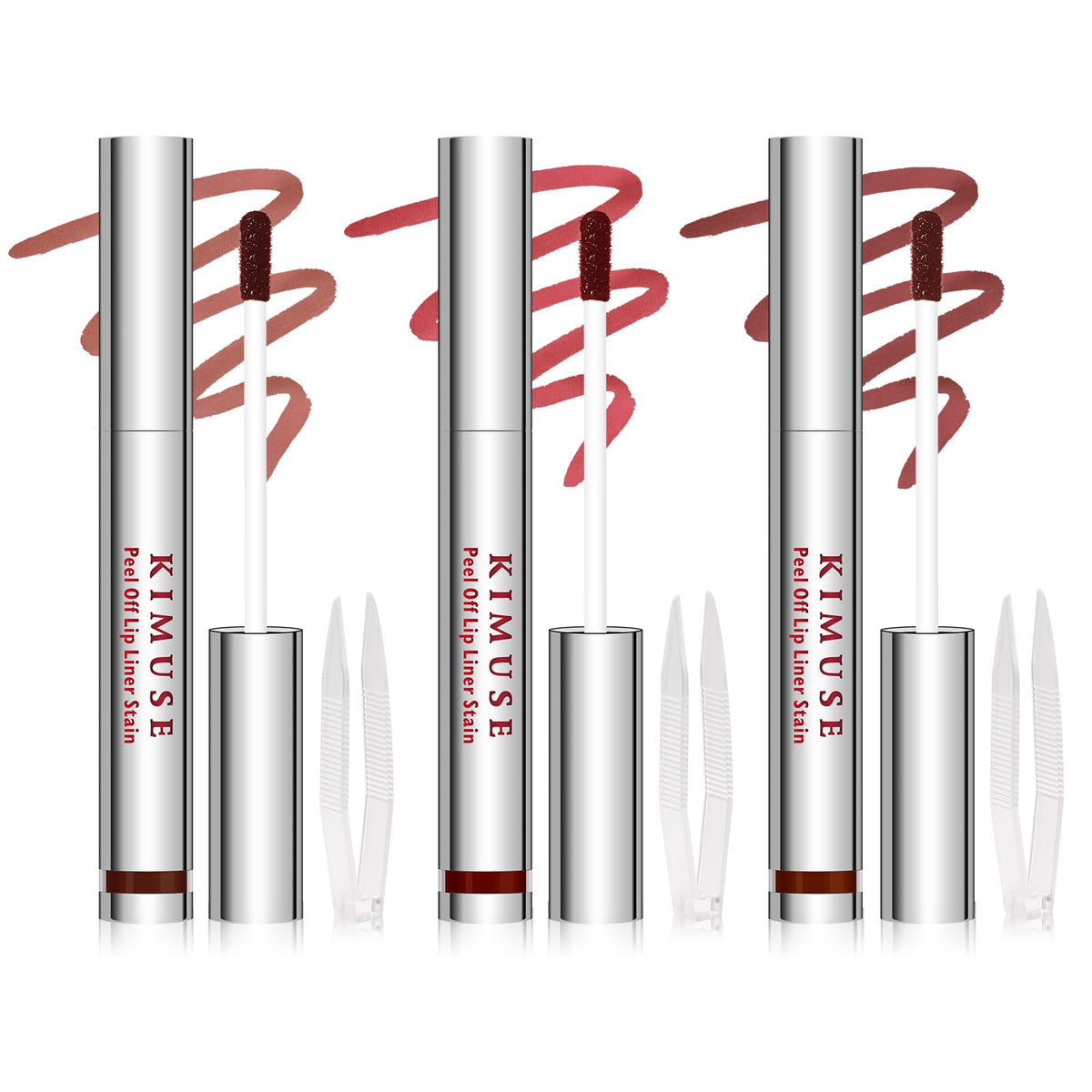KIMUSE Peel Off Lip Stain Trio, 3 Colors Waterproof Matte Lip Tint Liner