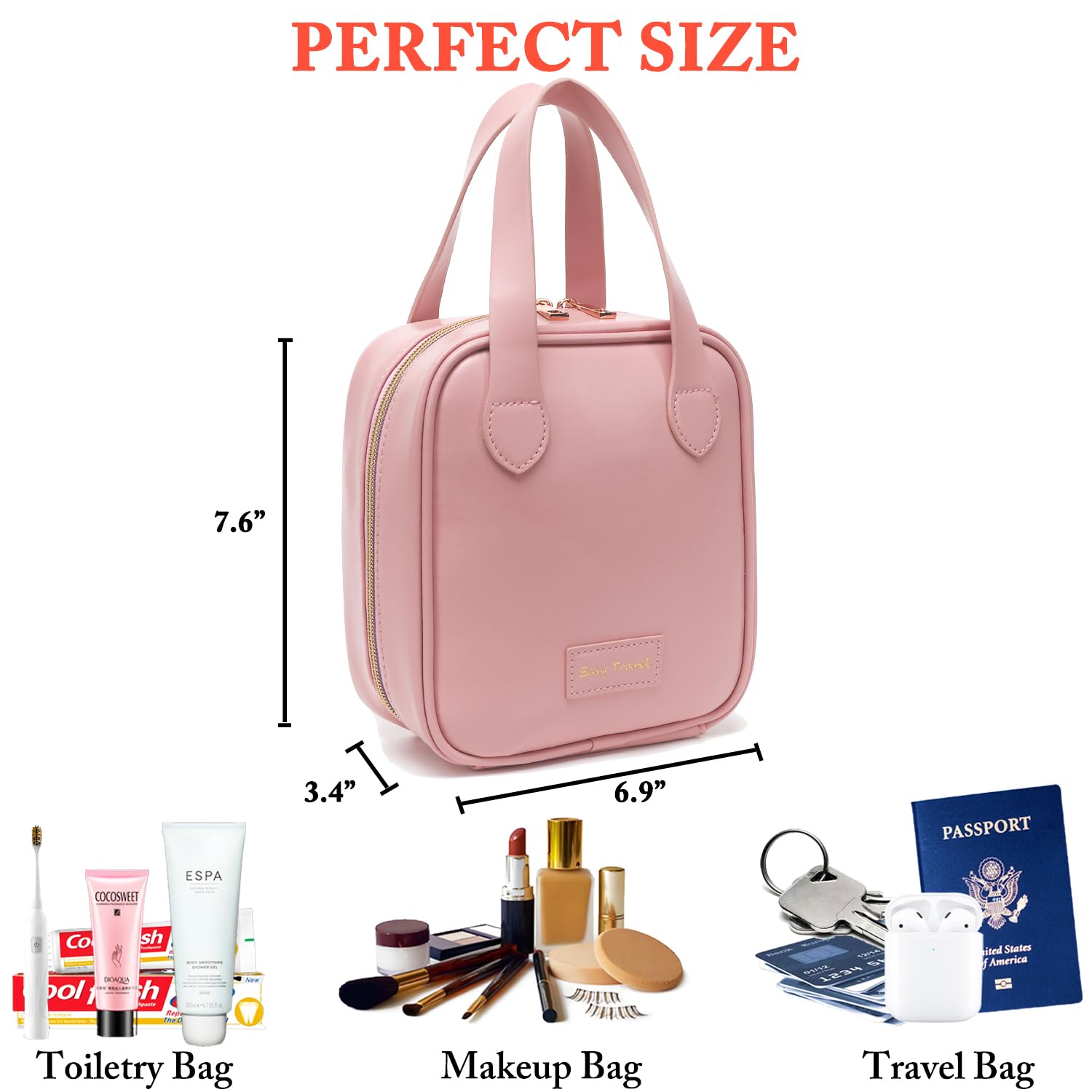 Fammart Travel Makeup Bag, Large Flat-Open Cosmetic Bag Make Up Organizer Case for Women, Waterproof PU Leather Toiletry Bag with Brush Compartment Skincare Pouch for Toiletries Accessories