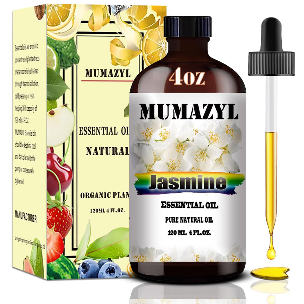 Jasmine Essential Oil, Jasmine Oil 4 Fl Oz 120ML for Diffuser Humidifier Yoga Cleaning DIY Candle Soap Making MUMAZYL Essential Oils