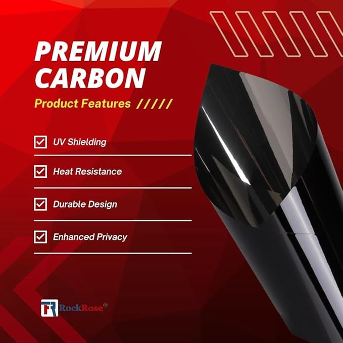 RockRose 35% Premium Carbon Car Window Tint Film 20 in x 25FT 2PLY Charcoal Privacy Film UV, Heat Blocking Tint for Car or Home Adhesive Film Easy Shrink, Plotter Friendly Pro Grade