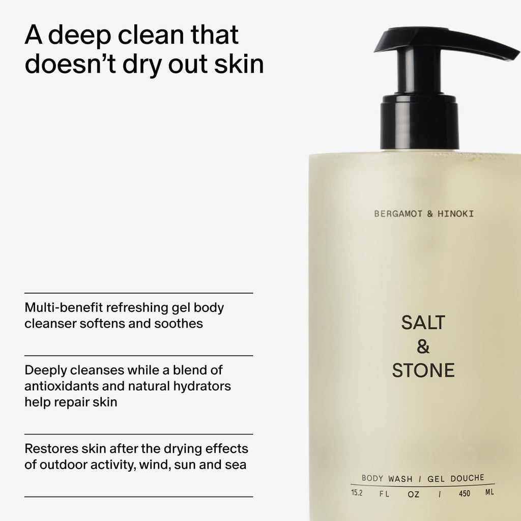 Salt & Stone Body Wash for Women & Men, Bergamot & Hinoki Refill 32 fl oz