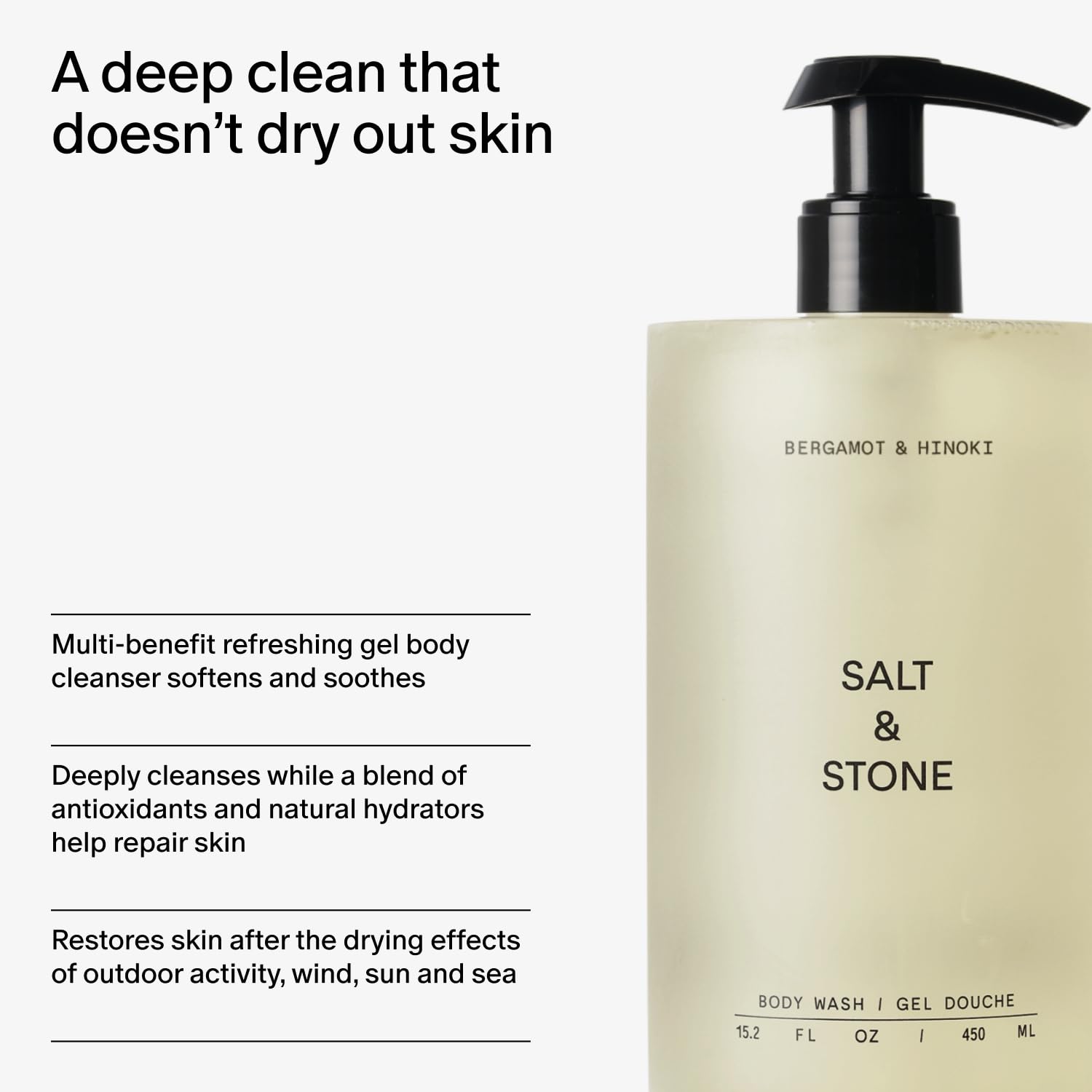 Salt & Stone Body Wash for Women & Men, Bergamot & Hinoki Refill 32 fl oz