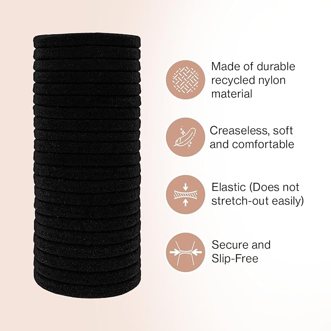 Kitsch Elastic Hair Ties No Damage | Stretchable Hair Bands - Black, 20pcs