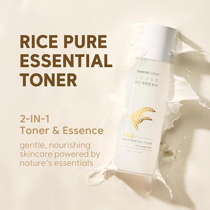 THANKYOU FARMER Rice Pure Essential Toner Korean Milk Toner with Rice Water & Niacinamide - Gentle Hydrating Toner for Brightening and Soothing Dry & Sensitive Skin, Vegan, 7.03 oz