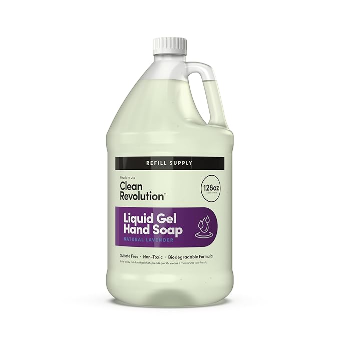 Clean Revolution Liquid Gel Hand Soap Refill with Real Essential Oils – Sulfate-Free Gel Hand Wash, Moisturizing Bulk Refill, Non-Toxic Formula, Made in the USA (Natural Lavender) 128 Fl Oz