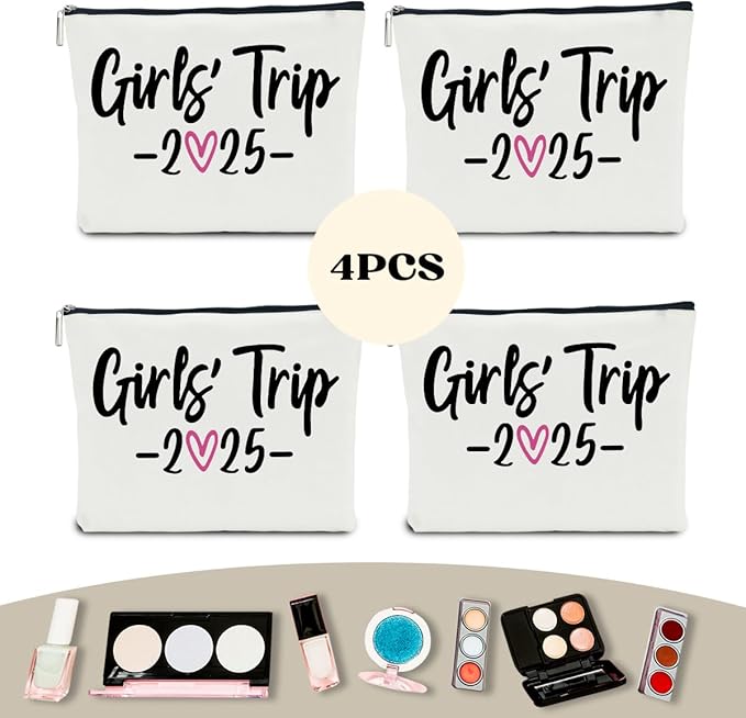 NBIAN 4 PCS Girls Trip Gifts Favors 2026 Girls Weekend Gifts for Women Bestie Gifts Friend Gifts Girls Trip Favors for Sister Niece Friendship Holiday Vacation Makeup Bag Weekend Bags for Women