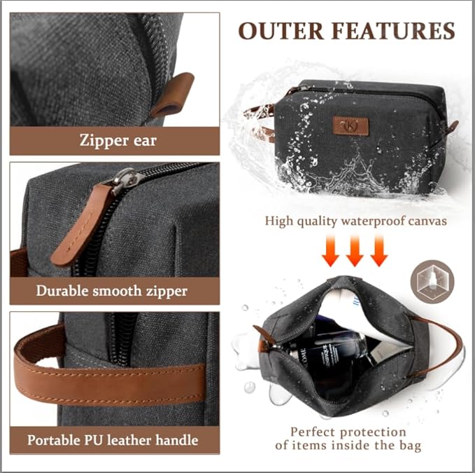 Janhavi Canvas Toiletry Bag for Men Waterproof, Personalized Engraved Initials & Wheat Ear, Toiletry Bag For Shower Caddy, Cruise Ship Essentials, Groomsmen Gifts, Men's Accessories (Dark Grey E)