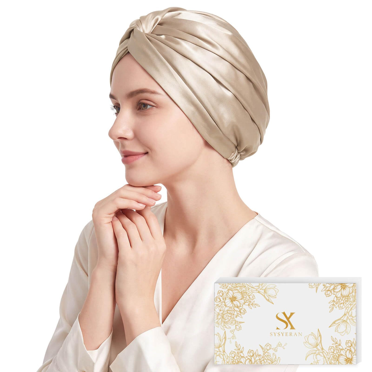 SYSYERAN 100% 19MM Mulberry Silk Hair Bonnet for Sleeping Women(Navy)
