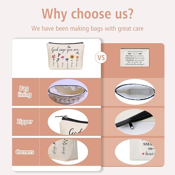 Christian Gifts for Women Girls, God Says You Are Bible Verse Makeup Bags.