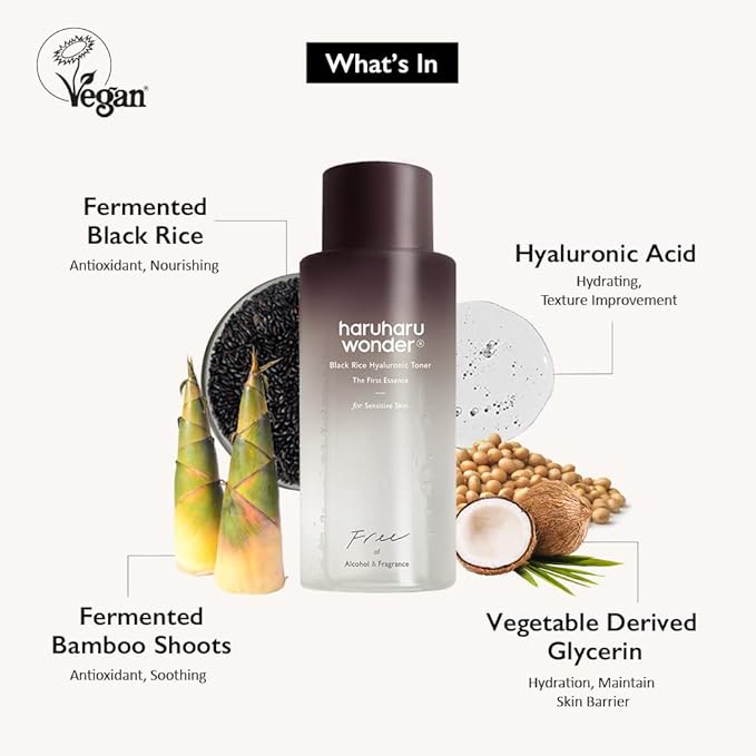 haruharu Wonder Skin Flooding Essential Set, Black Rice Probiotics Barrier Essence & Hyaluronic Toner for Sensitive Skin
