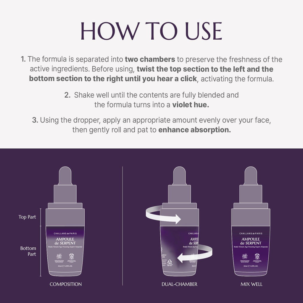 [CHALLANS de PARIS] Ampoule de SERPENT – Freshly-Activated Peptide Serum with SYN-AKE (10,000 ppm) | Age-Defying, Firming & Smoothing, Lightweight Watery, Dual-Chamber, Korean Skincare, 1.23 fl oz