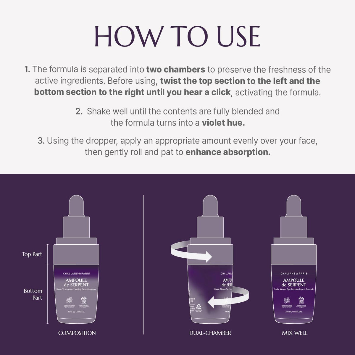 [CHALLANS de PARIS] Ampoule de SERPENT – Freshly-Activated Peptide Serum with SYN-AKE (10,000 ppm) | Age-Defying, Firming & Smoothing, Lightweight Watery, Dual-Chamber, Korean Skincare, 1.23 fl oz