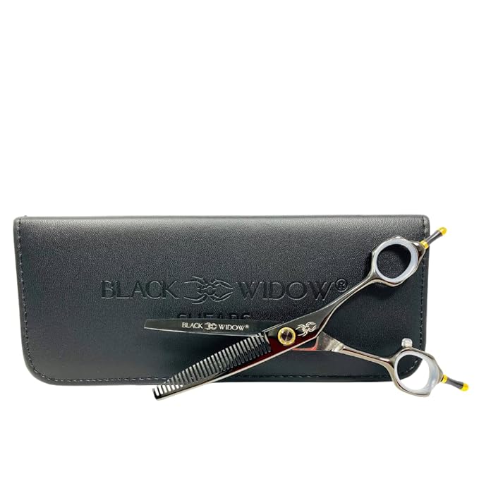 Black Widow Dos Manos Hair Thinning Shears, 6 Inch Ambidextrous Barber Blending & Texturizing Scissors, Japanese Stainless Steel, Adjustable Tension Screw