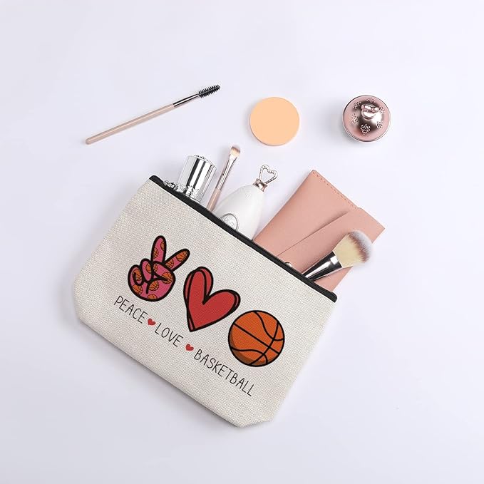 kdxpbpz Basketball Gifts for Women Coach Birthday Christmas Gift for Basketball Fans Friends Players Team Gifts Peace Love Makeup Bag