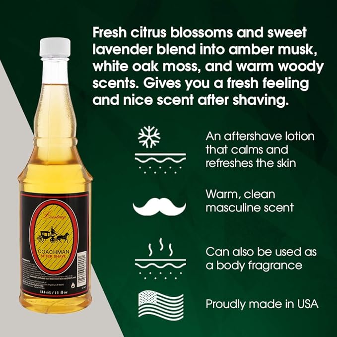 Clubman Lustray Coachman After Shave Lotion, Instantly Cools, Tones, Refreshes The Skin After Shaving 14 fl oz