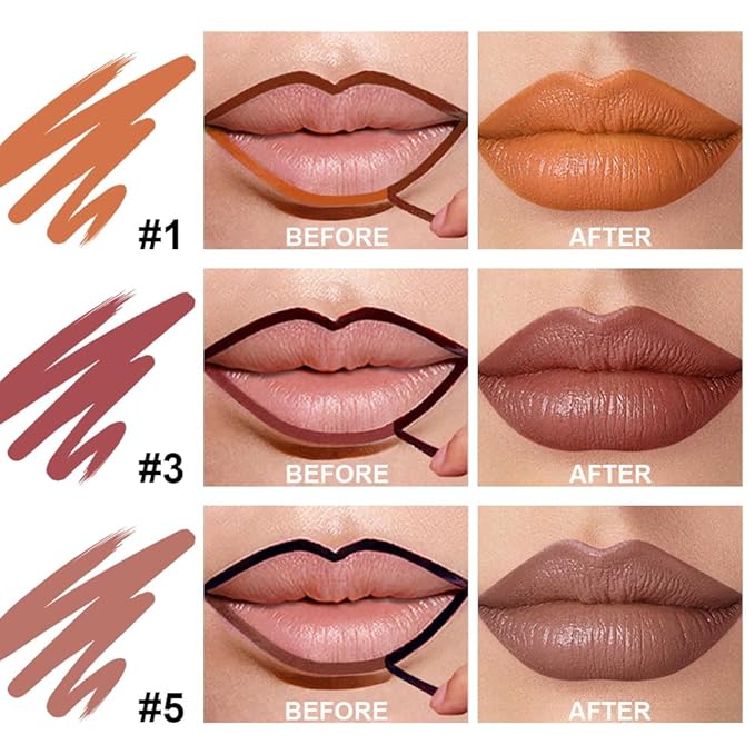 GLSFACE 3 Colors Peel Off Lip Liner with Tweezer Kit, Rich Color Matte Finish Lip Tint Stains Makeup Set for Women, Long Lasting, Waterproof, Smudge Proof, For All Skin Types (#1, #3, #5)