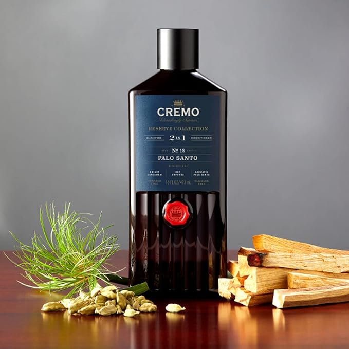 Cremo Palo Santo Barber Grade 2-n-1 Shampoo & Conditioner, Notes of Bright Cardamom, Dry Papyrus and Aromatic Palo Santo, 16 Fl Oz (Pack of 2)