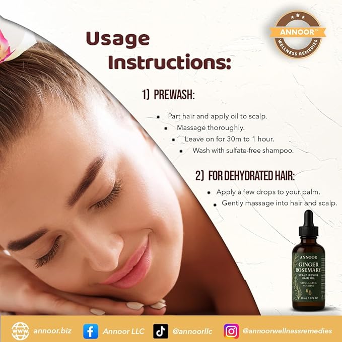 Annoor Ginger Rosemary Hair Oil 2 Fl Oz | Nourish, Strengthen, Shine, and Revitalize for Healthy Hair Growth and Scalp Renewal