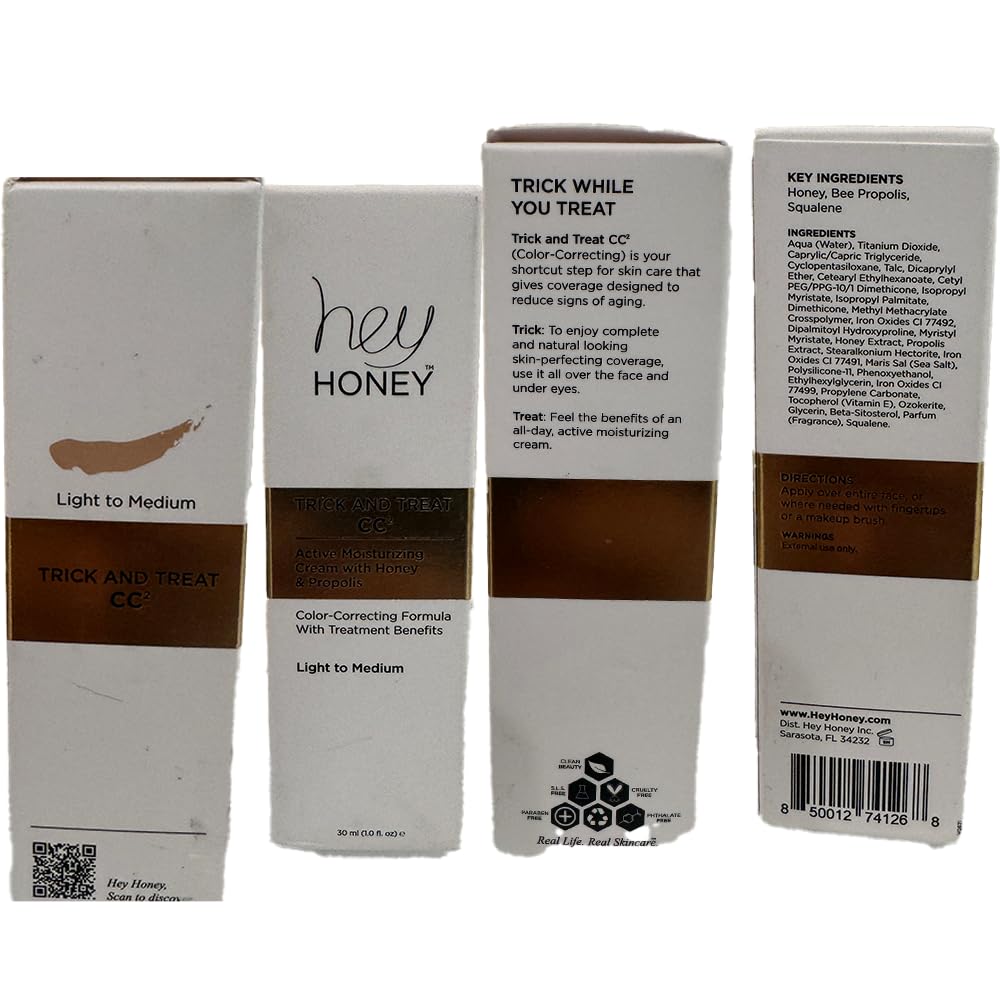 Hey Honey Skincare Trick & Treat Active Honey & Propolis Full-Coverage Concealer | for Rosacea, Acne & Blemishes, Dark Spots, Eye Dark Circles & Discoloration | Light to Medium Tone | 0.5 oz.