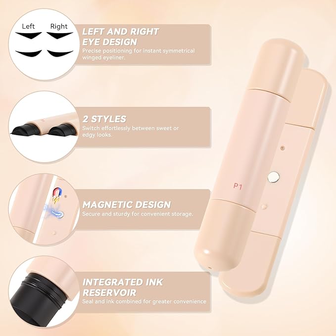 KGAJSGH Magnetic Eyeliner Stamp - 2 Styles Winged Cat Eye Stencil, Waterproof Liquid Eye Liner Pen for Beginners, Dual Winged Tips for Left & Right Eyes