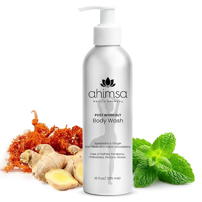 Ahimsa Gentle All Natural Body Wash for Women, Moisturizing Body Wash Sensitive Skin, Dry Skin & All Complexions, Invigorating Spearmint & Ginger Antioxidant-Rich, Plant-Based Sulfate Free (10oz)