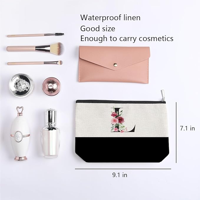 kdxpbpz Initial Makeup Bag, Personalized Gifts for Women, Personalized Makeup Bag, Bridesmaid Gifts, Cosmetic bags for Women (Letter L)