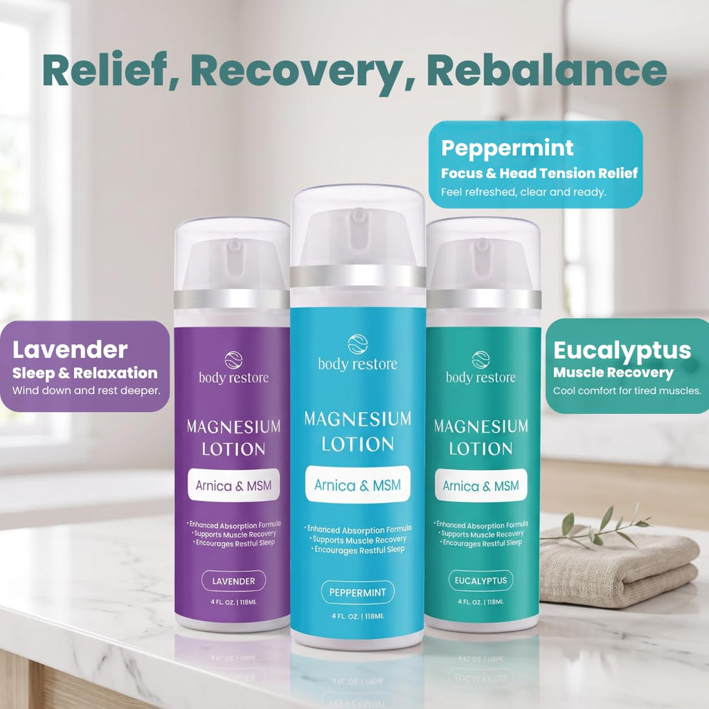 Body Restore Magnesium Lotion, Arnica MSM for Muscles - Peppermint 4 Fl Oz