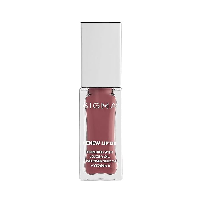 Sigma Beauty Renew Lip Oil – Tinted with Luxurious High-Shine Color & Long Lasting Hydration for Soft, Supple Lips, Non-Sticky w/Nourishing Antioxidants (All Heart, Berry Mauve Sheen)