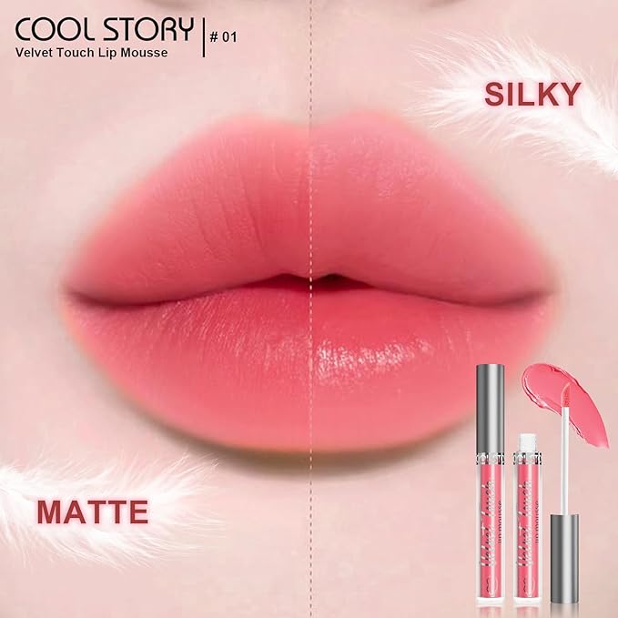 Lip gloss, matte velvet Lip mousse, long-lasting color retention, brightening lip mud,smooth Pigmented Non-fade-semi-paste lipstick, Daily、party and festival cosmetics gift (Rosy Whisper-1#)